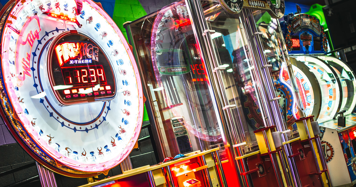 close-up of arcade game