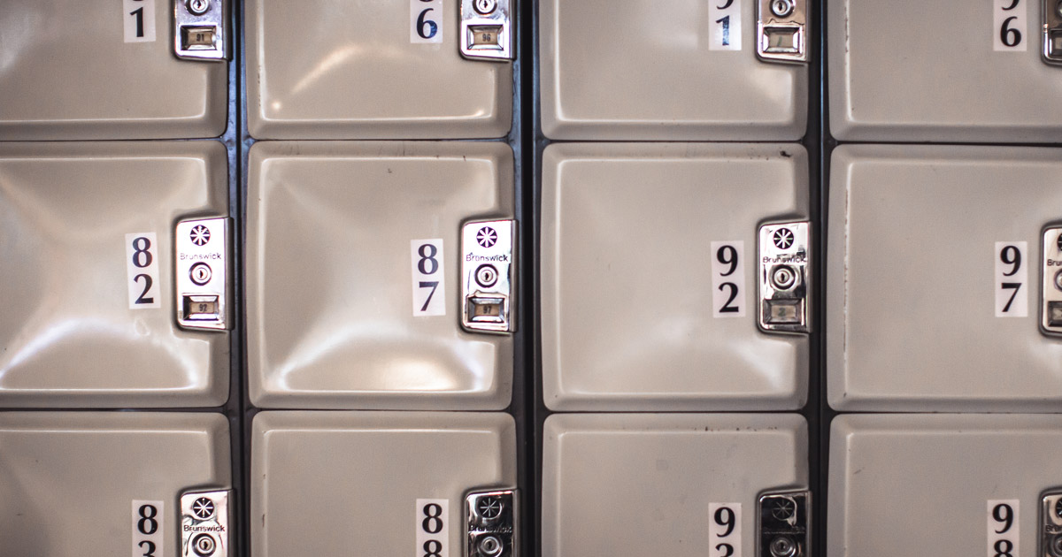 personal lockers at a bowling alley