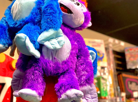 stuffed animal prizes at the arcade